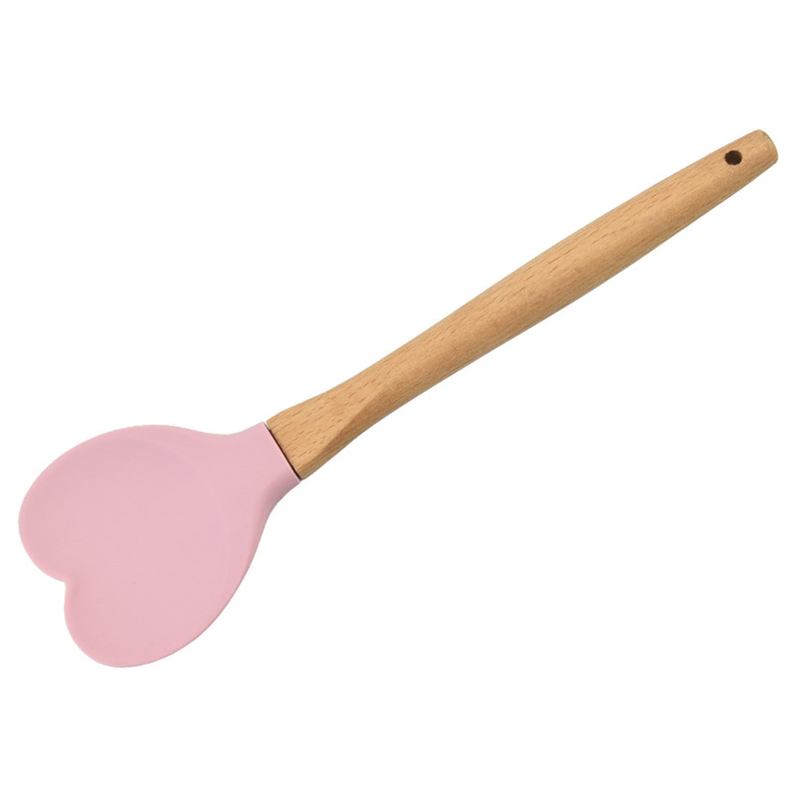 Qisuw Food Grade Silicone Heart Shape Spatula with Wood Handle for Cake Decorating Stirring Folding Dough Kitchen Utensils Nonstick Spoon