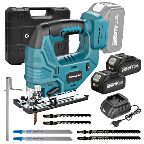 Yofuly Scie Sauteuse Sans Fil pour Maa-kita 18V Batterie, Scie Sauteuse Électrique avec 2 Batteries 4,0Ah, 7 Vitesses Variables 3200 SPM ±45° Angle de Coupe, 6 Lames...