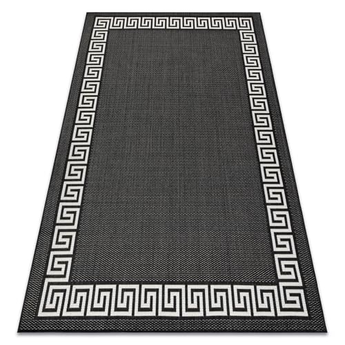 rugsx Tapis SISAL Flat Intérieur Extérieur - Moderne et résistant - pour Salon, Balcon, terrasse - Motif Grec - Noir/Crème 120x170 cm