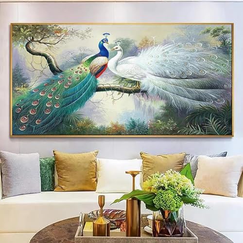 Toile paon vert et blanc peinture murale haut de gamme 40x80 cm dsdsgog