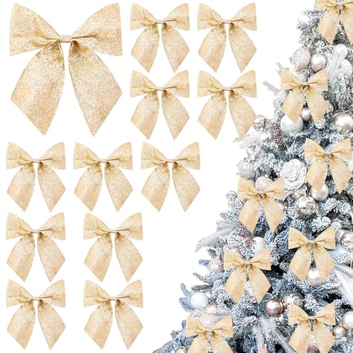 JOLCEEY 12 Stück Schleifen Weihnachten Gold, Schleife Weihnachtsbaum...
