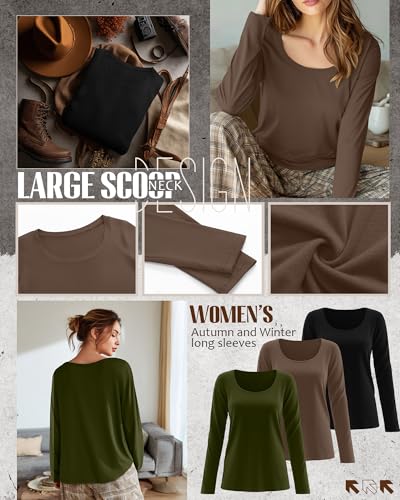 Neer 3 Pack Scoop Neck Long Sleeve Tops for Women, Loose Fit Cotton T-Shirts Casual Fall Layer Trendy Basic Tees for Ladies3