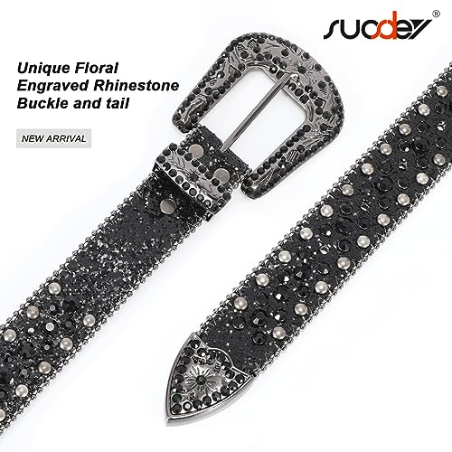 SUOSDEY Rhinestone Belt Men Women for Jeans Dress Western Cowgirl Cowboy Studded Glitter Sequin Strap Belt3
