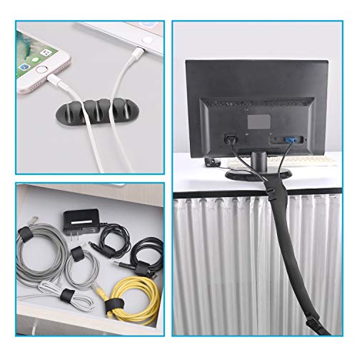 23 Cord Management Organizer Kit 3 Cable Sleeve with 10 Self Adhesive Black Cable Clip Holders and 10 Reusable Wire Fastening Cable Ties for TV Computer Office Home Wraps Wire Hider System with Zipper