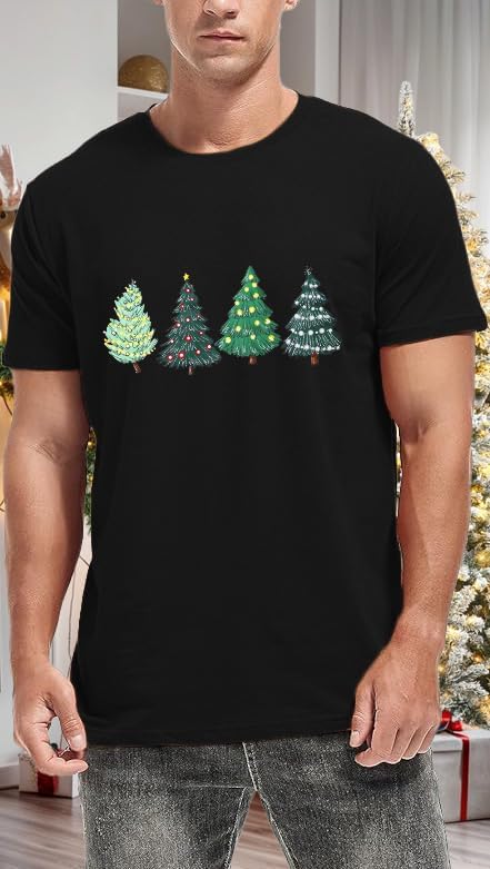 Christmas Shirts for Men Christmas Trees T-Shirt Xmas Holiday Tee Tops - Image 3