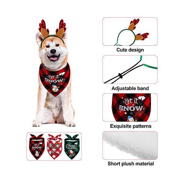 Pedgot 6 pack pet costume accessories christmas classic buffalo plaid pet scarf pet xmas reindeer antlers headband with ears adjustable xmas dog santa hat for pet decor - image 4