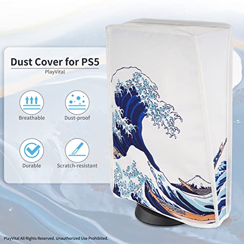 Image of PlayVital Dust Cover for ps5, Soft Neat Lining Dust Guard Anti Scratch Waterproof Cover Sleeve for ps5 Console Digital Edition & Disc Edition - The Great Wave