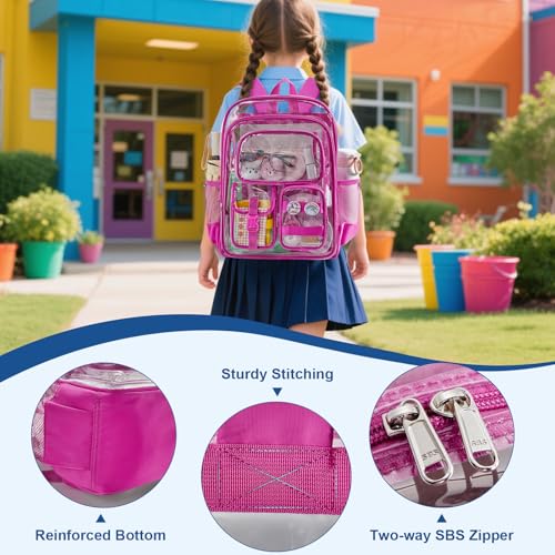 Image of Red Clear Backpack, 17 inch Heavy Duty Transparent Bag, See Through BookBag forSchool Work Festival Sport Concert Travel, kids Adult 3 Years Old+