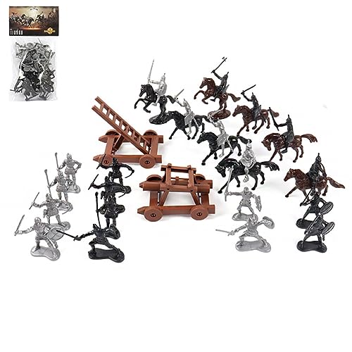 Uposao 22 piezas de soldados medievales minifiguras militares de plástico figuras militares juego medievales soldados romanos caballeros guerreros caballos arquero militar juguetes militares