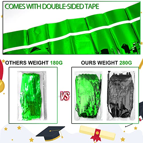 4 Packs 3.3Ft X 8.2Ft Graduation Party Decorations Green Black Tinsel Foil Fringe Curtains For Home Outdoor Graduation Diy Party Tinsel Photo Background Supplies Green And Black Grad Party Decorations #TOP3