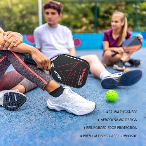 Image of Konex Pickleball Paddle Set | Fiberglass Surface & 14mm Core | 2 Paddles & 4 Balls | Genuine - Black