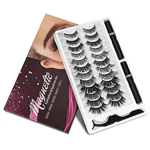 Magnetic Eyelashes and Eyeliner Kit, 12 Pairs Reusable Magnetic Lashes with Eyeliner and Tweezers, 3D Natural Look False Eyelashes, Easy to Wear, No Glue Needed