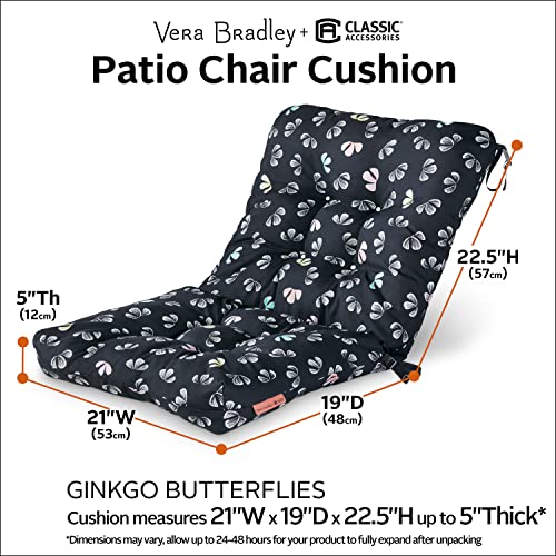 Vera Bradley By Classic Accessories Water-Resistant Patio Chair Cushion, 21 X 19 X 22.5 X 5 Inch, Gingko Butterflies, Seat Back Cushion #TOP6