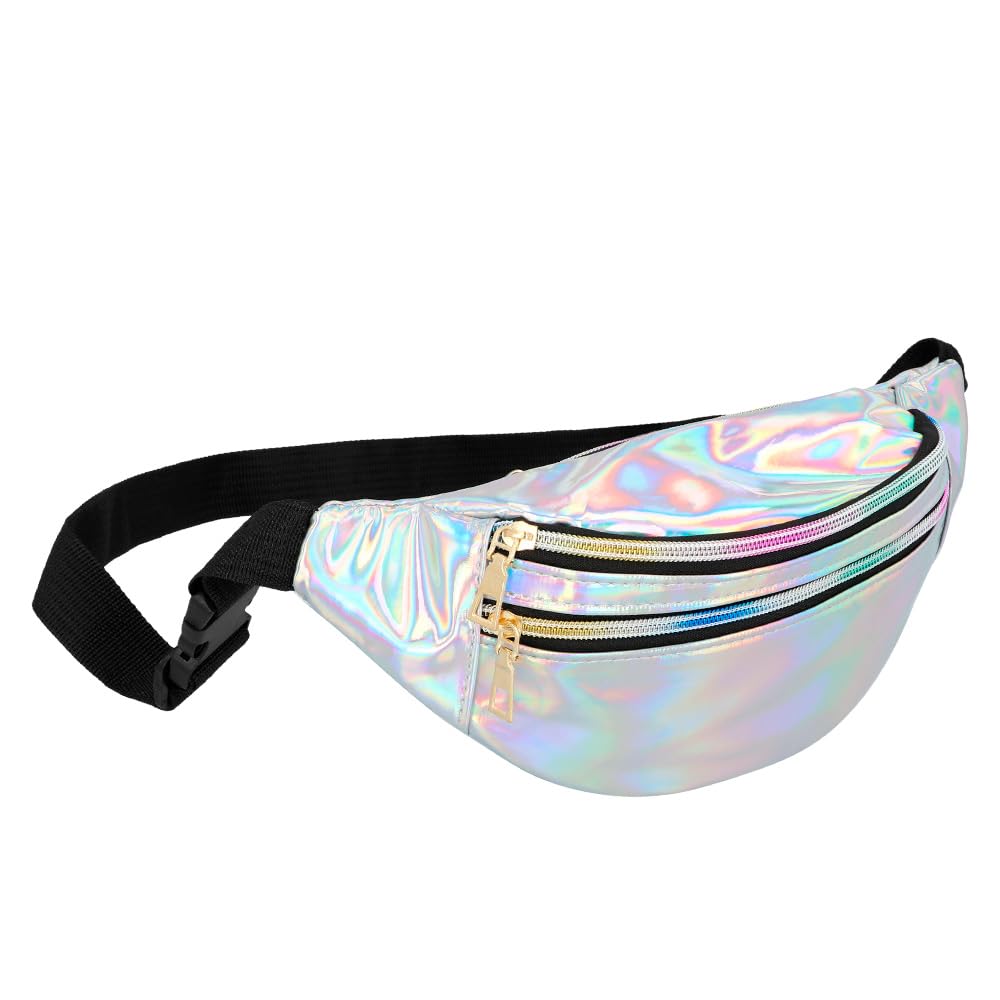 Boland Holographic Belt Bag, Retro 60s 70s 80s Silver Bum Bag with Adjustable Strap & Zip Pockets, Festival, Carnival - Image 2