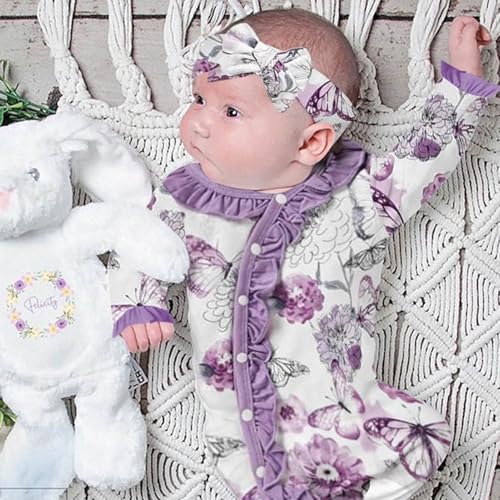 Image of GRNSHTS Newborn Girl Floral Jumpsuit Baby Girl Long Sleeve Ruffle Romper Overall Coming Home Outfits