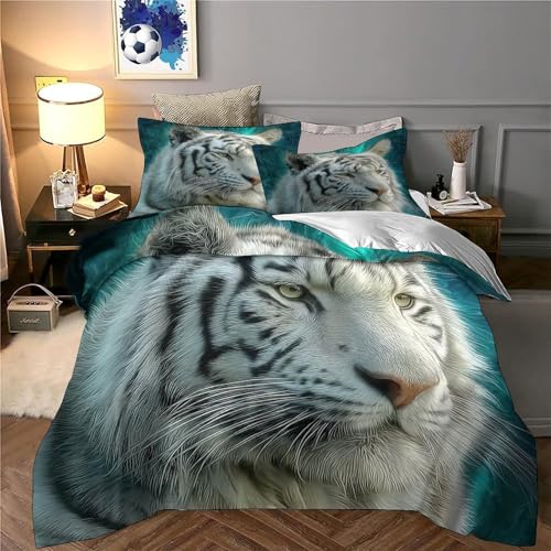 Housse de couette tigre blanc impression numérique 3D microfibre premium - 6