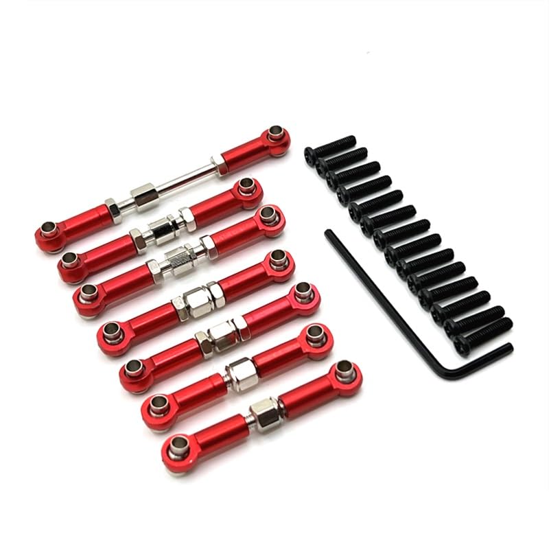 Metal Upgrade Adjustable Rod Steering Rod for WLtoys 1/10 104072 RC Car Parts(Red)