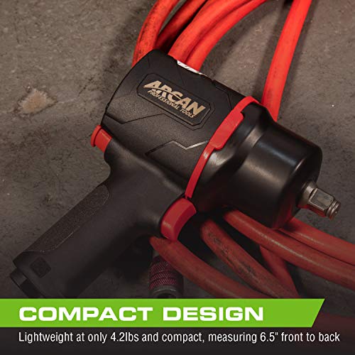 Arcan 1/2” Lightweight Pneumatic Push Button Air Impact Wrench, 1300 ft/lbs of High Torque, Twin Hammer, Composite, with Variable Speed Trigger (A41311)