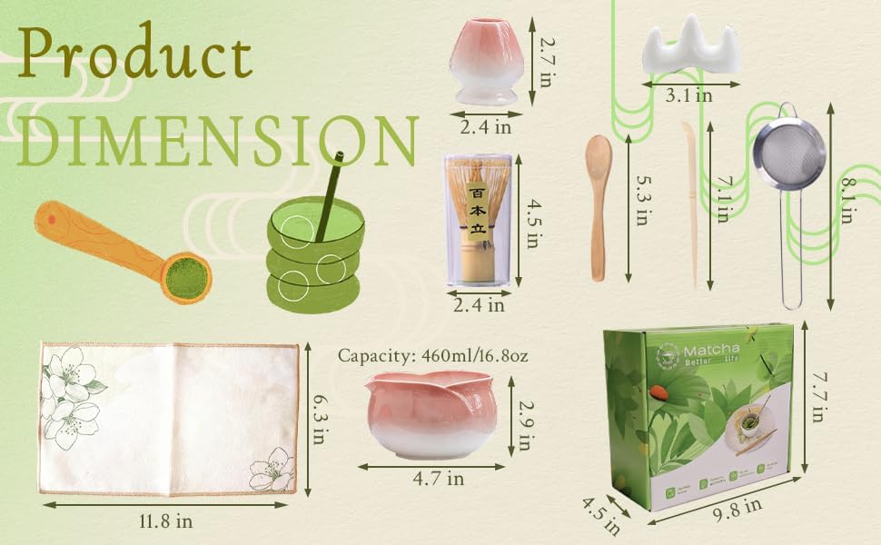 Miniatura 6 de Juego de 8 cuencos de pétalos rojos con boquilla, cuchara de tamiz Chasen de bambú, soporte para batidor, paño de té, kit completo de fabricación de