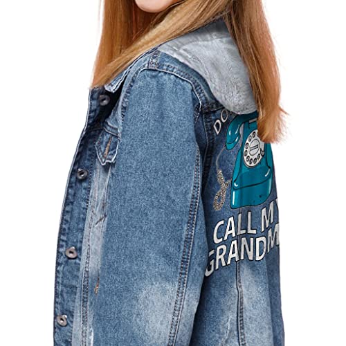 Don't Make Me Call My Grandma Hooded Denim Jacket for Kids - Phone Jean Jacket - Graphic Denim Jacket for Kids2