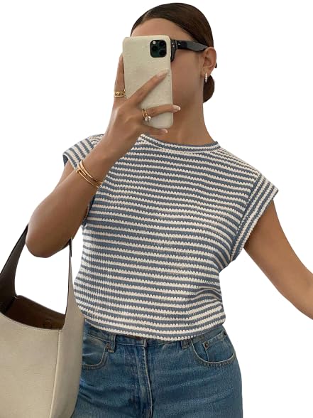 Image of Jawdrobe Women's Striped Western Top Round Neck Cap Sleeve T-Shirt for Women