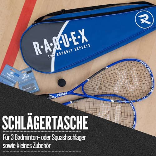 Raquex Badmintontasche für 3 Schläger – Badmintonschlägertasche oder Squashschlägertasche, Verstellbarer Schulterriemen – Sport-Schlägertasche (Doppel-/Dreifachtasche) (Blau)