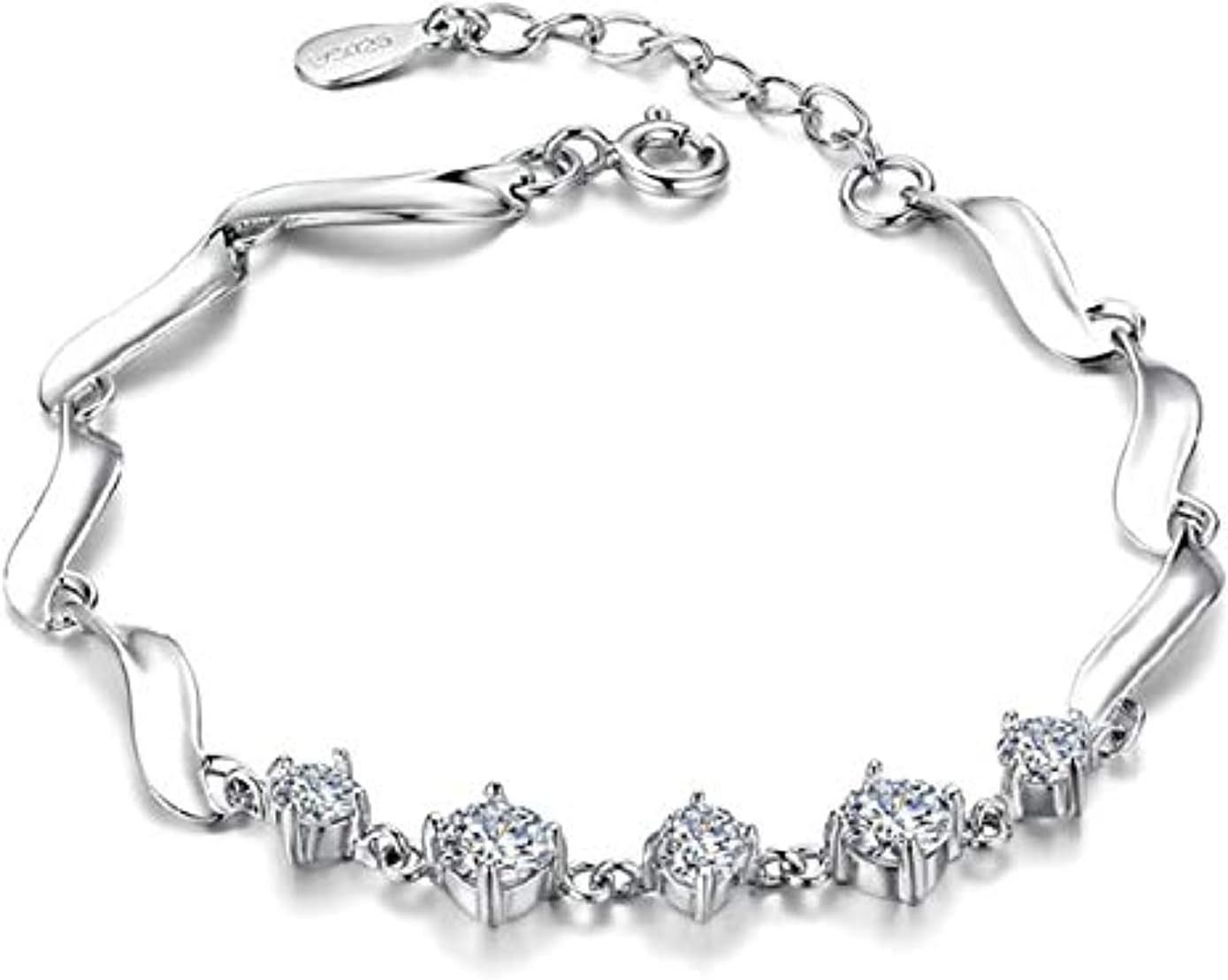 Shining Diva Fashion Stylish Crystal Platinum Silver Plated Charm Bracelet for Women (Silver) (10926b)