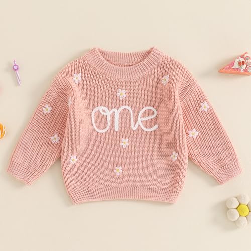 Meiweileya Baby Girl First Birthday Outfit Daisy One Knitted Chunky Sweater Oversized Sweatshirt Birthday Fall Clothes2