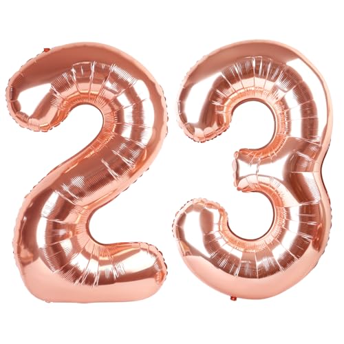 Image of Number Balloons 23 Balloon 40 inch Rose Gold for 23 32 Birthday Decorations | Saturated Color, Large 40 in, With Straw & Hanging Hole, For Back-to-School Season, Wedding, Christmas, New Year, Anniversary