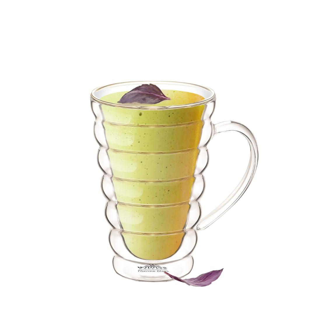 Wilmax Thermoglazen met handvat, set van 2, 300 ml, dubbelwandige glazen voor water, thee, koffie, theeglazen en koffieglazen, bekers voor warme en koude dranken, vaatwasmachinebestendig