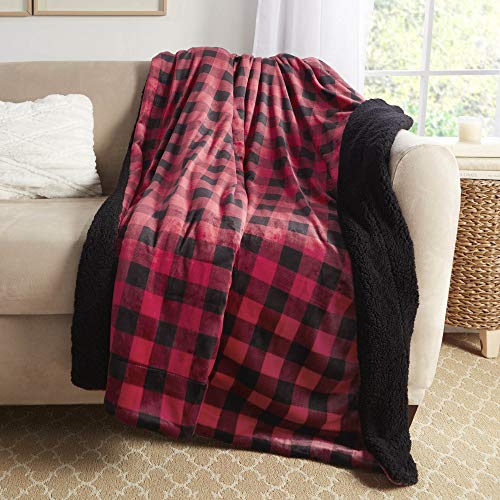 Genteele Sherpa Throw Blanket Super Soft Reversible Ultra Luxurious Plush Blanket (50 inches x 60 inches, Buffalo Check Red/Black)