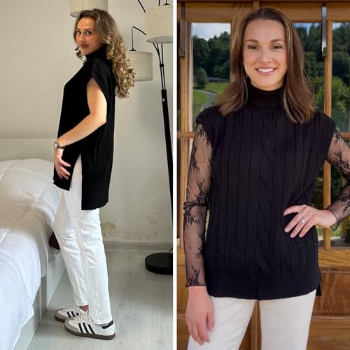 EXLURA Women's Turtleneck Sleeveless Sweater Vest Casual Short Cap Sleeve Knit Pullover Tank Tops 2025 Fashion Fall Clothes2