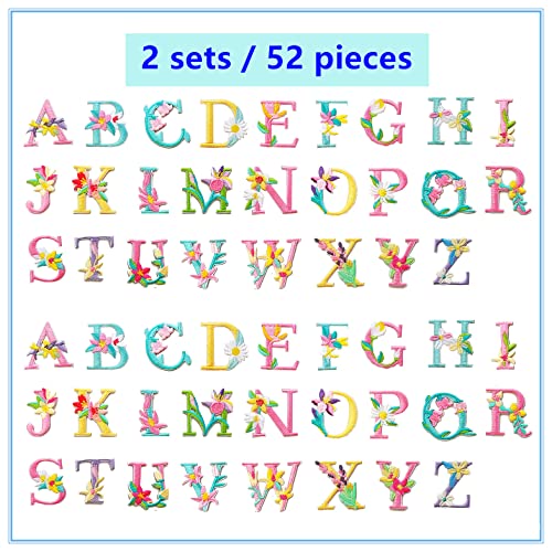 Misdonr Iron On Letter Patches, 2 Sets (52 Pieces) A-Z Flower Embroidery Alphabet Patches For Clothing Backpacks Hats Shirts #TOP1