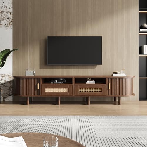 Meuble TV Bois avec Portes Coulissantes – Design Industriel et Élégant – Deux Portes et Deux tiroirs – pour Télévision Jusqu’à 170 cm –...