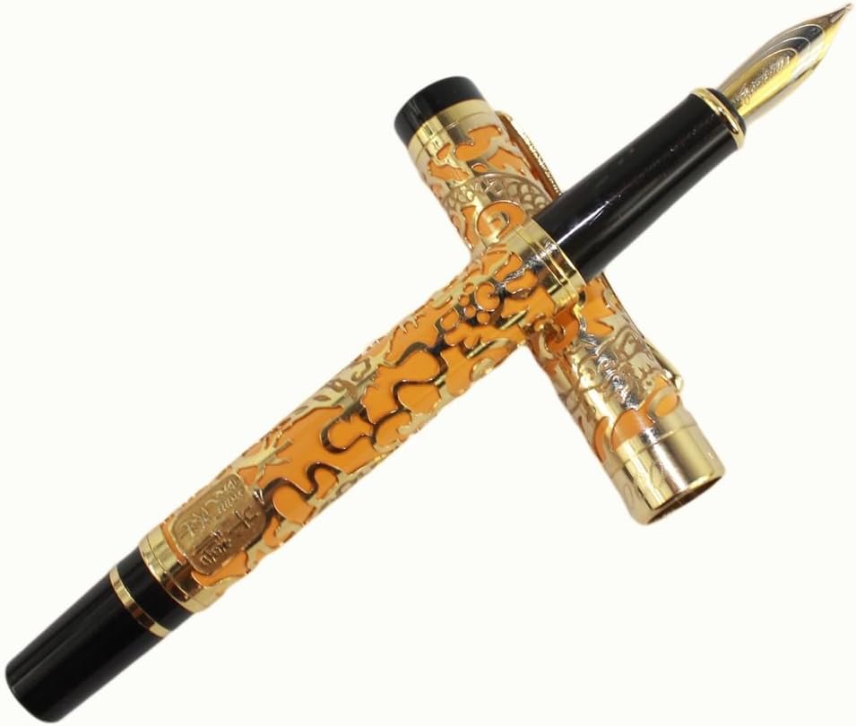 Gullor Beatiful Noblest Fountain Pen Jinhao 5000 Orange with Golden Dragon Carved
