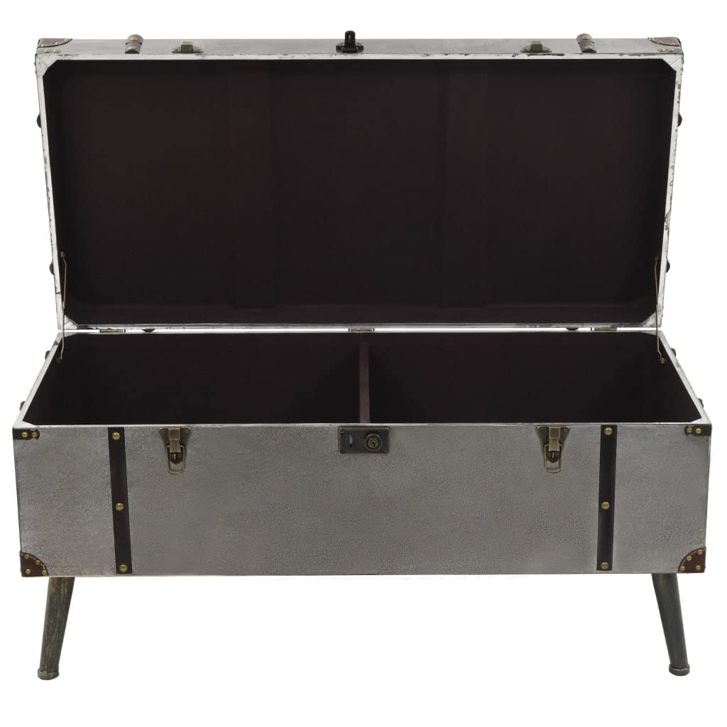 Stolik kawowy z płyty MDF i aluminium w stylu vintage 102 x 51 x 47,5 cm jako stolik pomocniczy z dwiema przegródkami wewnętrznymi i podszewką z włókniny do przechowywania i dekoracji