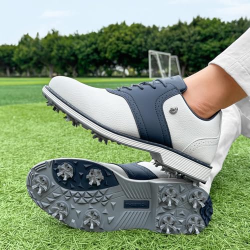 Image of Spikes Golf Shoes Men Professional Golf Shoes Waterproof Walking Footwears for Golfers Outdoor Gym Sneakers