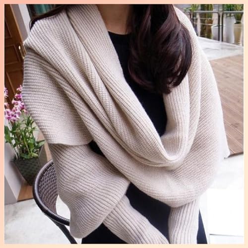 New Knitted Shawl Wrap with Sleeves - Winter Warm Sweater Scarf2