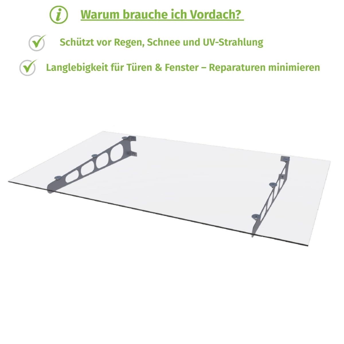 HORI stilvolles Vordach für Haustür - Sicherheitsglas mit Edelstahl Rahmen - wetterfeste Überdachung für Eingangstür - mit UV-Schutz & Regenschutz - pflegeleicht & langlebig - 140 x 90 x 16 cm