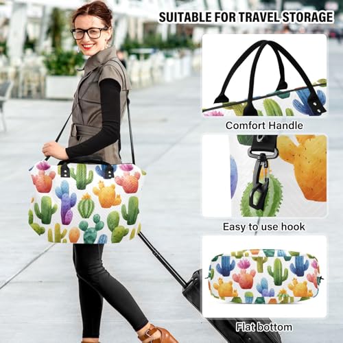 Duffel Bag Set for Travel Gym Sport, Weekender Carry on Overnight Bags for Women Men-Colored Cactus Print4
