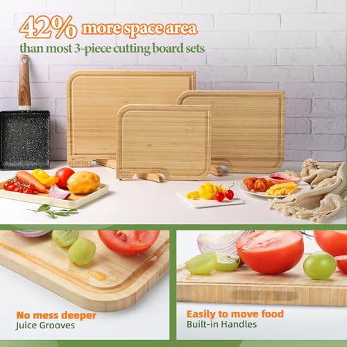 4-Piece Bamboo Cutting Board Set with Rotating Stand - Kitchen Gift - Image 4