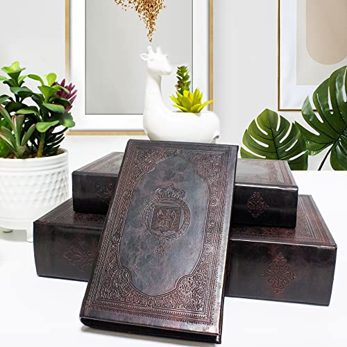 Decorative Book Box Set of 3,Vintage Style Book Shaped Storage Box,Leather Decorative...