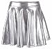 Women's Liquid Metallic Skirt Wet Look Flared Skater, Silver, Size One Size