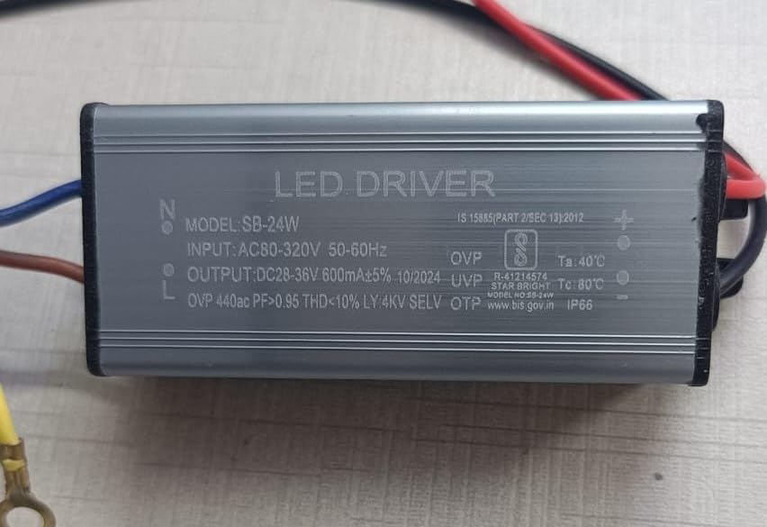 Image of 24Watt 600mA Led Driver, Input AC 240V, Output DC 24V to 40V, IP65 Waterproof, With 4Kv Surge,OVP,UVP,OTP Protection For Street /Flood Light Repairing | BIS Approved (Pack of 2)