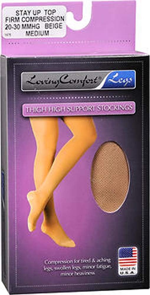 Loving Comfort Thigh High Support Stockings Firm Medium Beige - 1 pair, Pack of 2