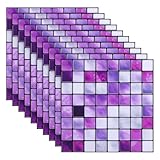 10 Sheets Peel and Stick Backsplash for Kitchen, Mosaic Crystal Purple Wall Self-Adhesive Stick on Tile for Kitchen, Bathroom, RV, Fireplace Waterproof Decorative Decals, 6'×6'