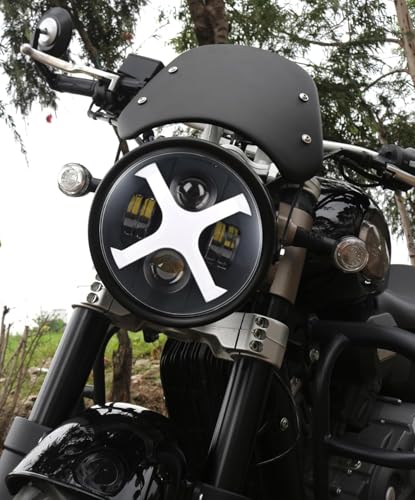 Image of Vagary 7-inch LED X-Style Motorcycle Headlight with White /Amber DRL Bullet Classic /Standard Motorcycle & THAR CARS 7 INCH
