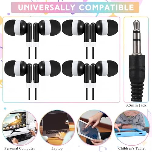 Image of 50 Pack Earbuds Wired Bulk for Classroom 3.5mm Jack, Black