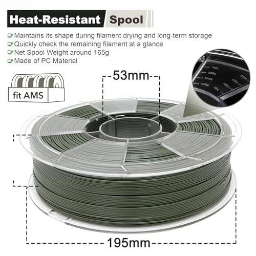 Image of YXPOLYER ASA Filament 1.75mm 1kg Olive Drab 3D Printer Filament, UV Rain Heat Weather Resistant for Outdoor Use and Summer Camping Hiking Print, Easy Printing for Beginners with AMS-Compatible Spool