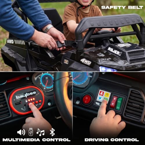 Image of Baybee Roger Electric Jeep for Kids with Parental Control | Baby Battery Operated Ride On Toy Car with 4x4 Motor, RGB Lights, Music & Swing Mode | Rechargeable Battery Car for Kids 2-6 Years (Black)